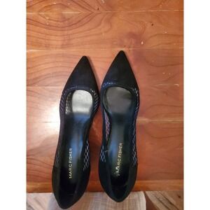 Womans Marc Fisher Fishnet and Suede Pointy Toe Black Block Heels Size 9